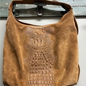 Brown Suede Crocodile Embossed Women's Bag